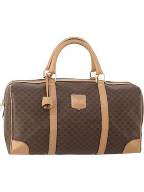 CELINE Macadam Canvas Boston Bag PVC Leather Brown Gold